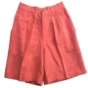 Vintage Gantos Coral Pleated High Waist Linen Blend Shorts Size 6